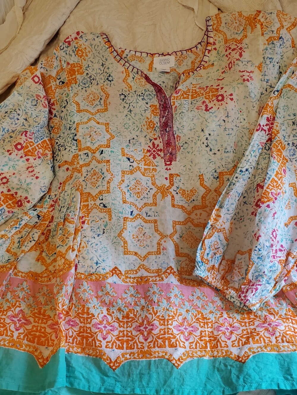Sigrid Olsen Multi-Color Printed Tunic Top — Yellow & Teal Accents - Picture 4 of 7